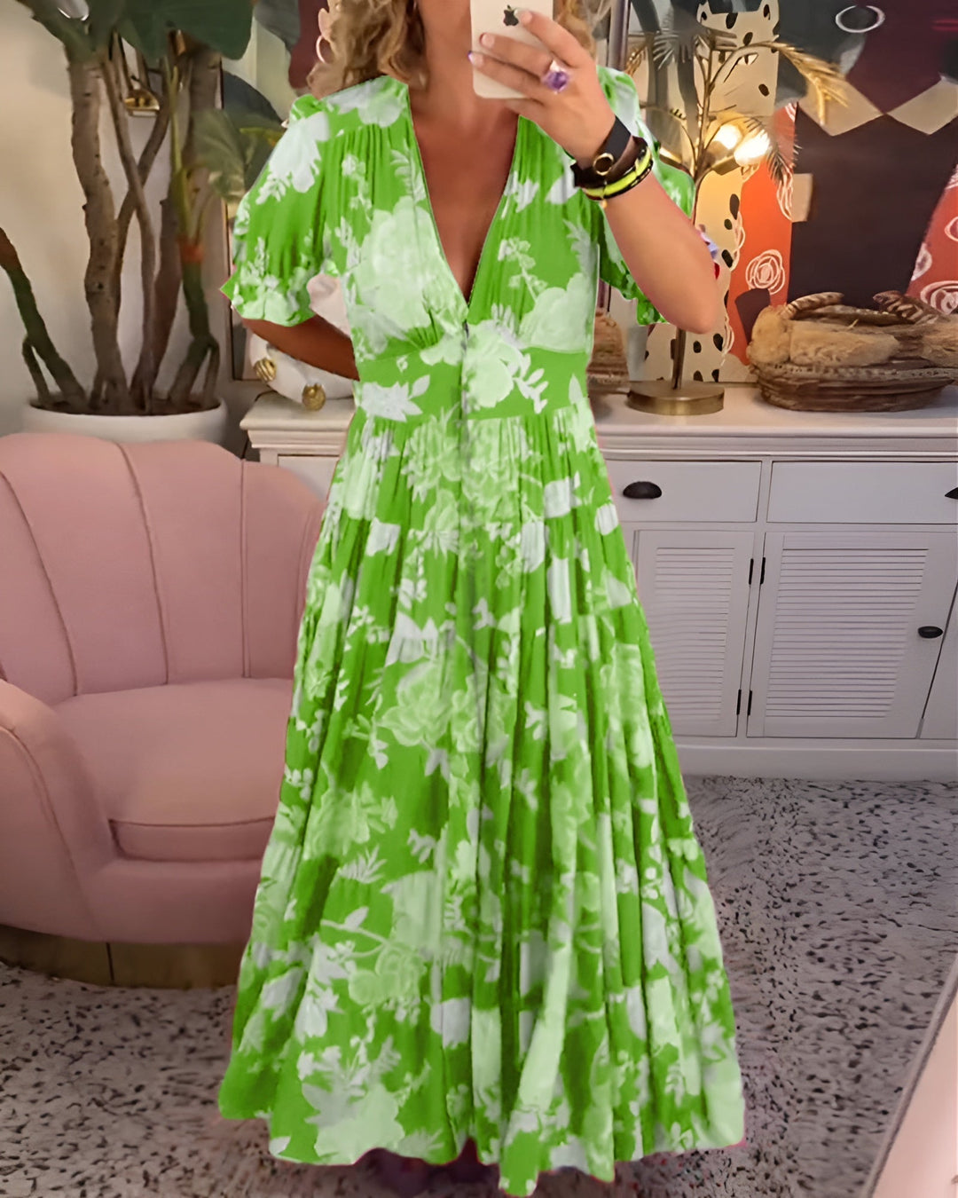 CARINE | ROBE AVEC POCHES ET ENCOLURE EN V EN IMPRIMÉ FLORAL