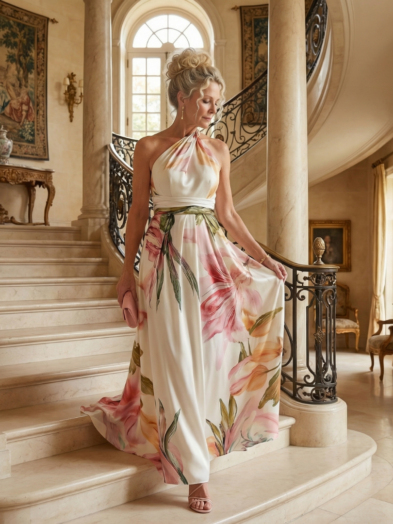 Amiel | Robe Maxi Fleurie Léger - Coupe Américaine Sans Manches