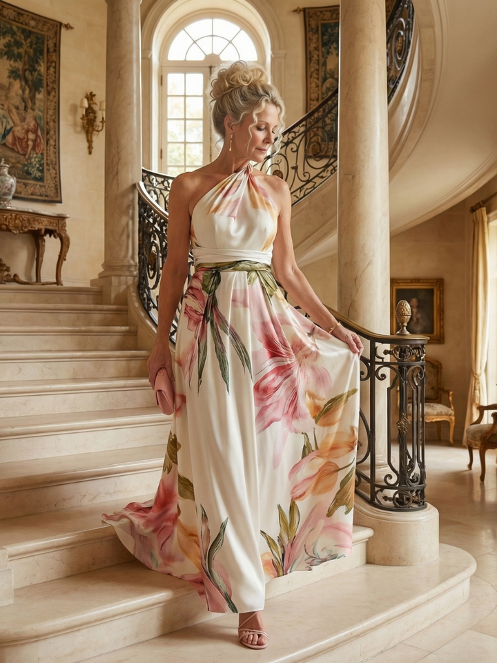 Amiel | Robe Maxi Fleurie Léger - Coupe Américaine Sans Manches