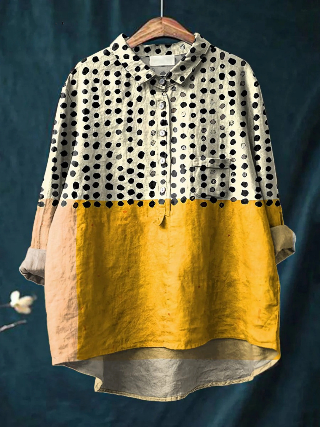 Alessia | Chemise décontractée à imprimé pois colorés jaunes pour femmes