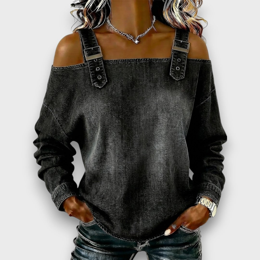 Elama – Haut en Denim Off-Shoulder