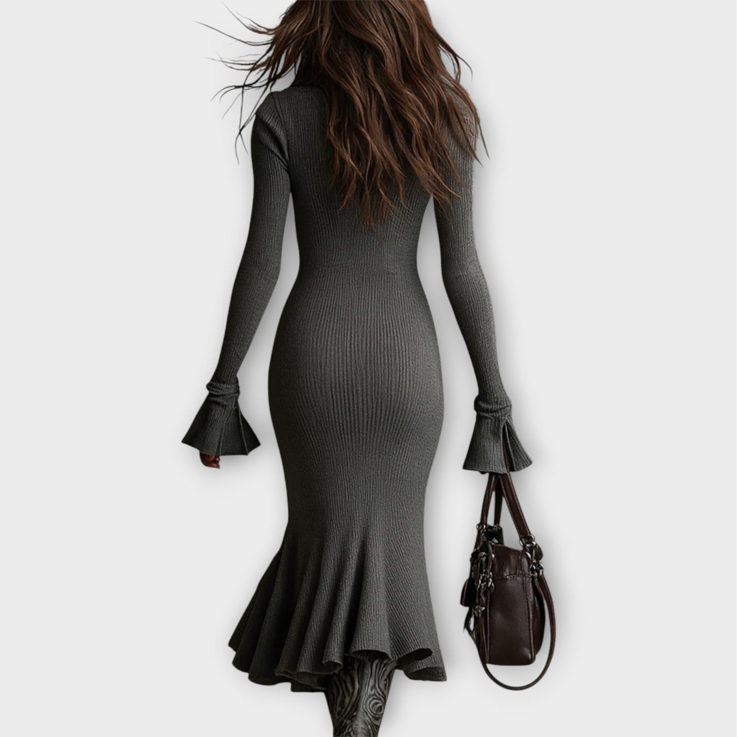 Robe Maxi Côtelée avec Fermeture Éclair