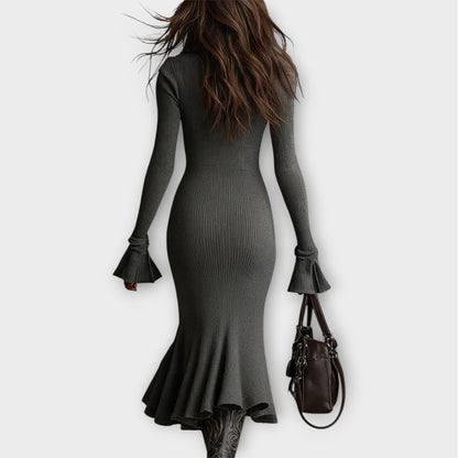 Robe Maxi Côtelée avec Fermeture Éclair