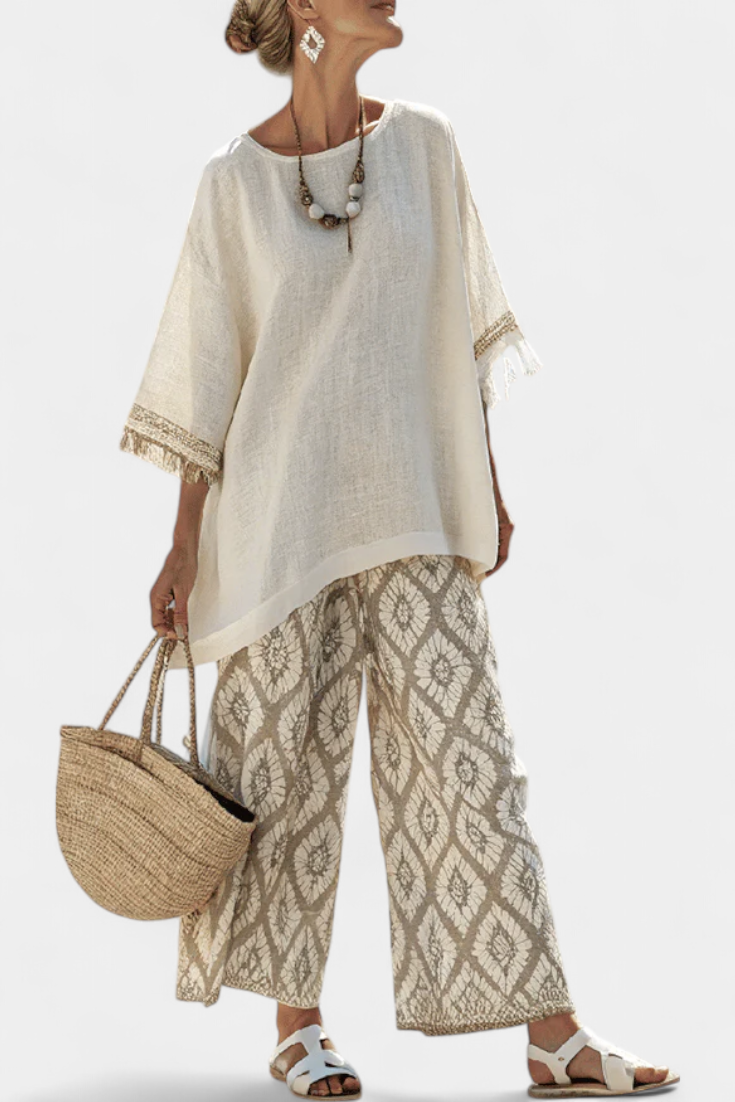 Alverra | Ensemble Haut Sophistiqué & Pantalon Décontracté