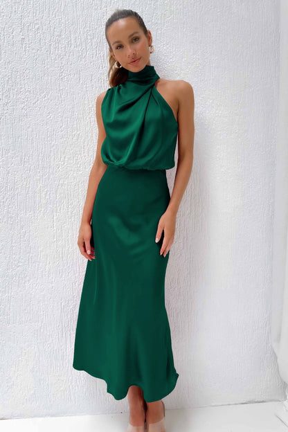 Auriane™ | Robe longue en satin à col halter