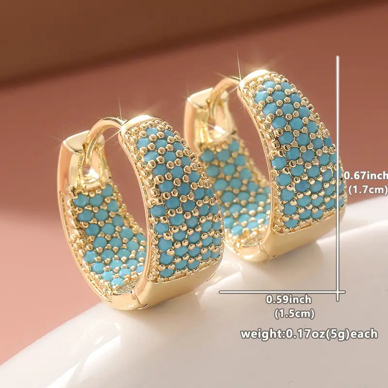 Boucles d'oreilles créoles en perles turquoise avec finition dorée