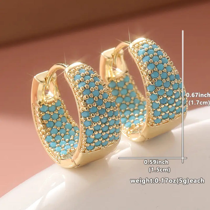 Boucles d'oreilles créoles en perles turquoise avec finition dorée