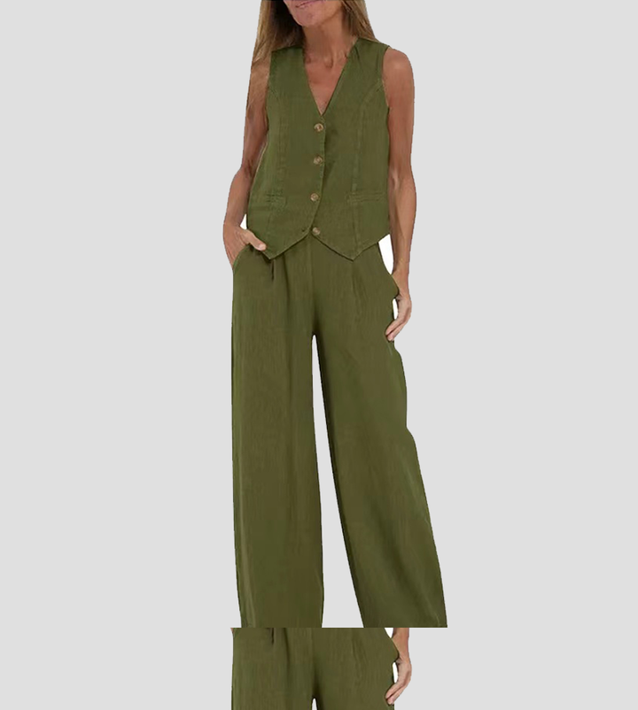 Aira - Ensemble de Gilet Boutonné & Pantalons Amples
