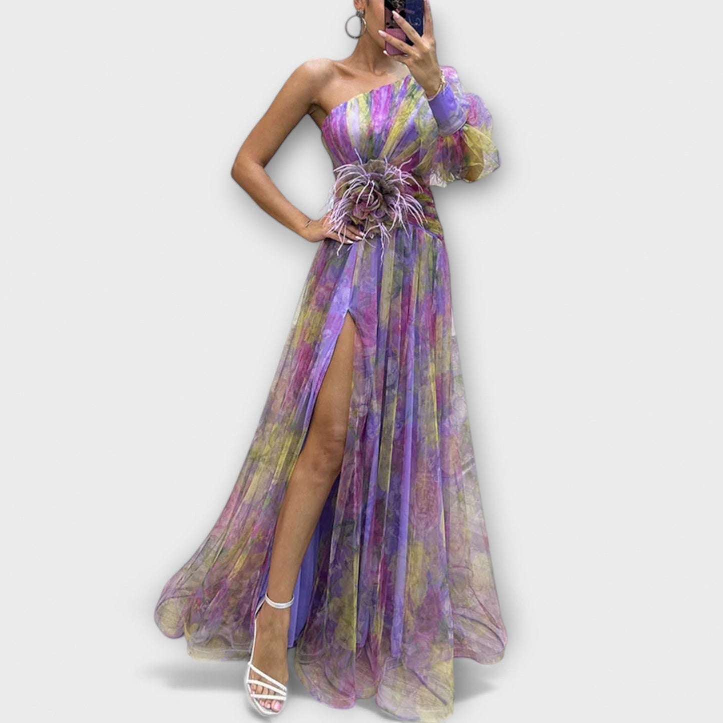 Robe de Soirée Élégante à Une Épaule et Taille Affinante