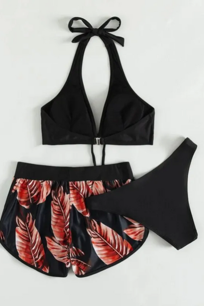 Ava | Ensemble bikini 3 pièces à imprimé feuilles pour femme