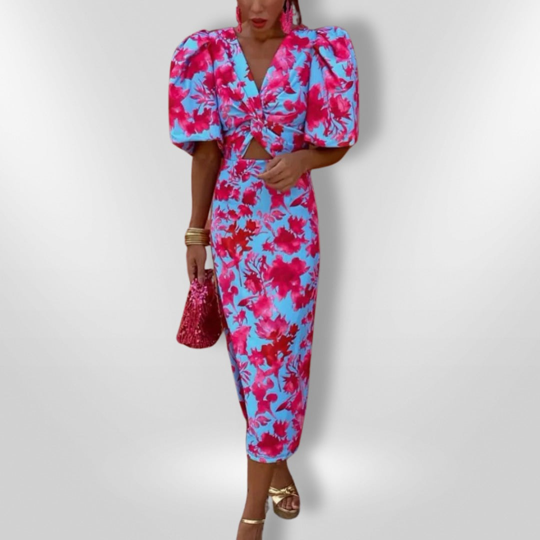 Robe Midi Élégante avec Manches Volumineuses