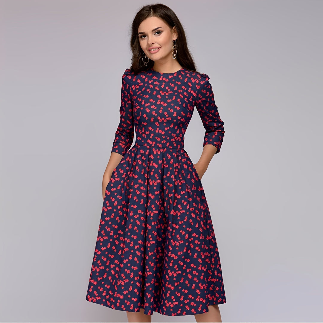 Catherine - Robe A-Ligne élégante avec imprimé floral pour dames