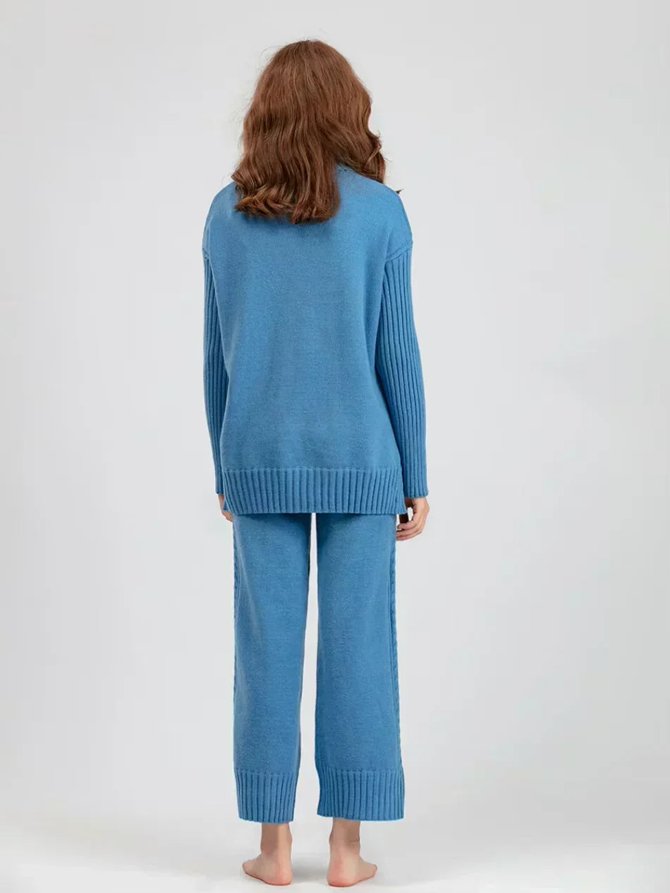 Scarlett - Ensemble de Pull Tricoté à Col Montant Chic et Pantalons Amples