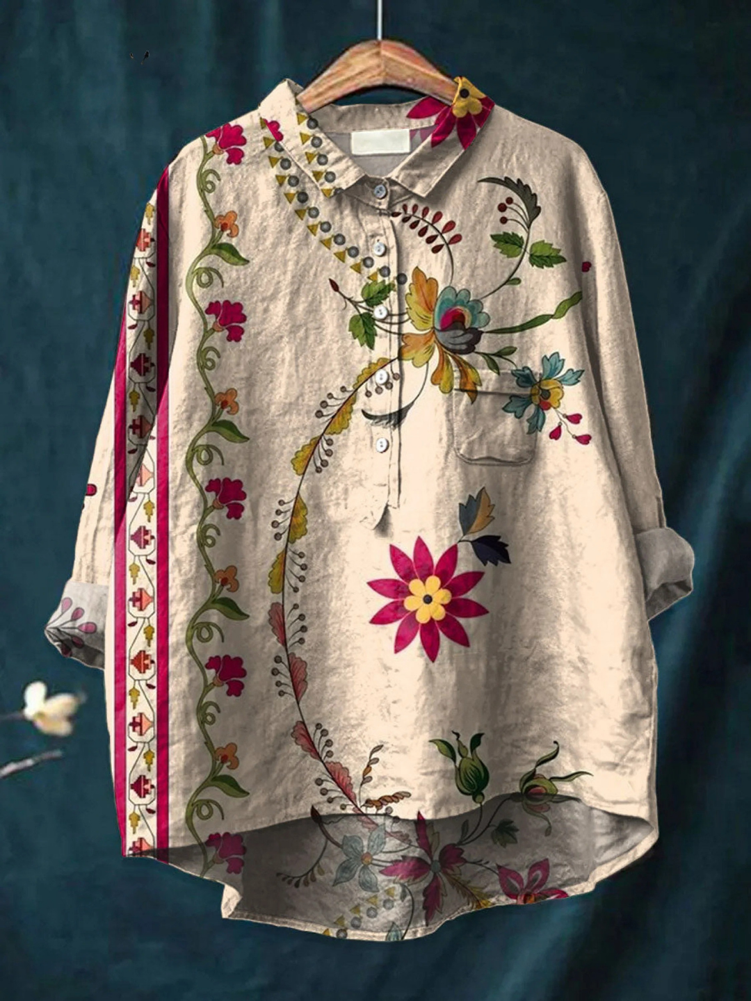 Alisa | Chemise décontractée en imprimé floral vintage pour femmes.
