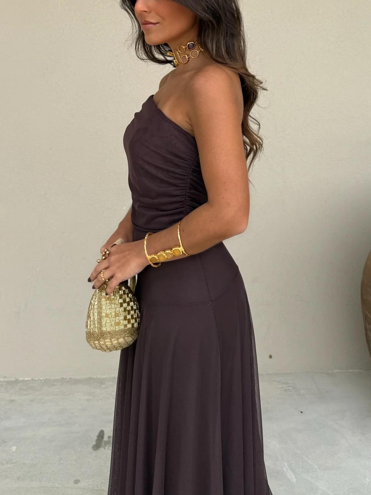 JAYLA - ROBE ASYMÉTRIQUE EN MESH À UNE ÉPAULE