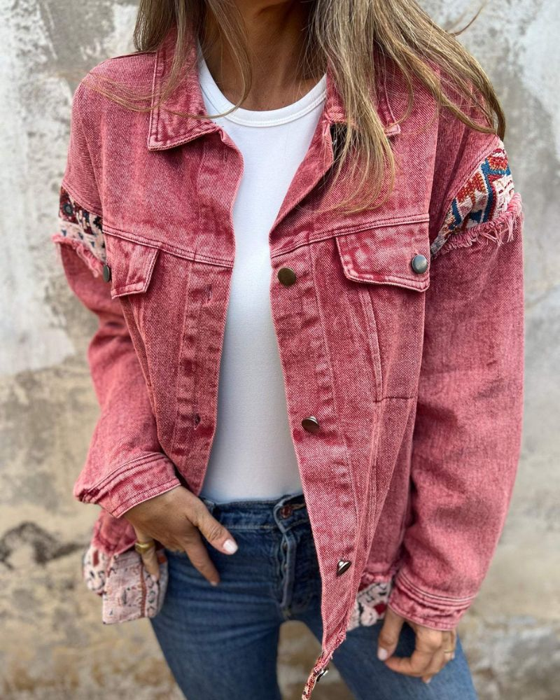 EVA - Veste décontractée en denim patchwork premium