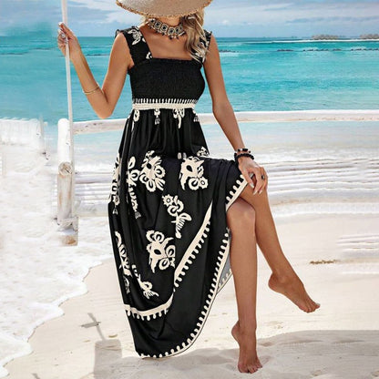 Valentina | Robe de Plage Imprimée Sans Manches avec Décolleté Carré Chic