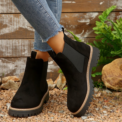 Bottines pour femmes en couleur unie avec semelle épaisse