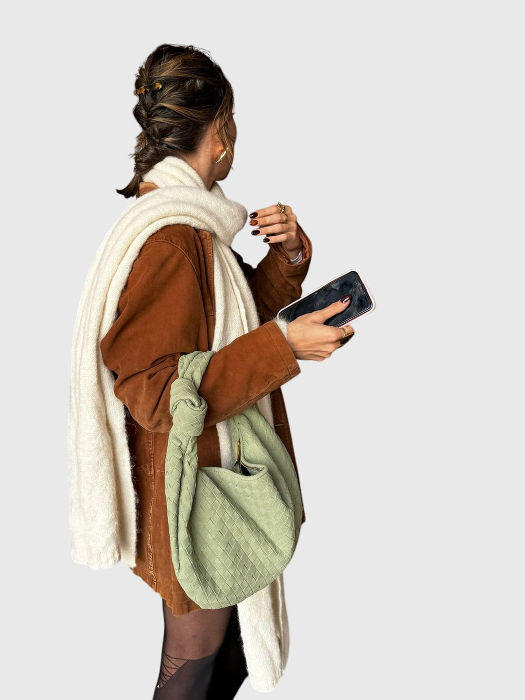 Celeste | Sac Medium Suédé Tressé avec Nœud