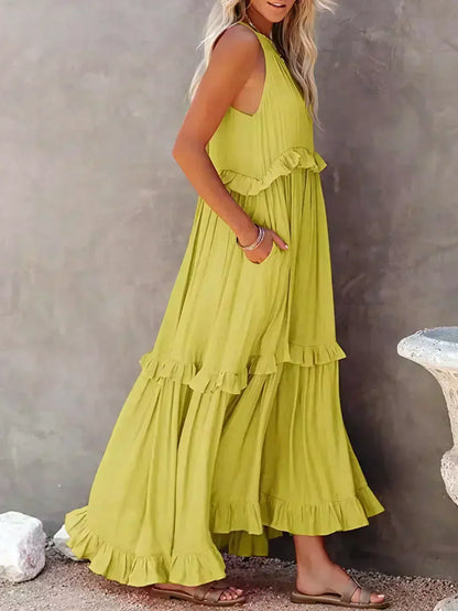 Ilona - Robe Halter avec Volants et Poches Maxi