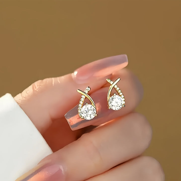 Boucles d'oreilles en zirconium Golden Cross