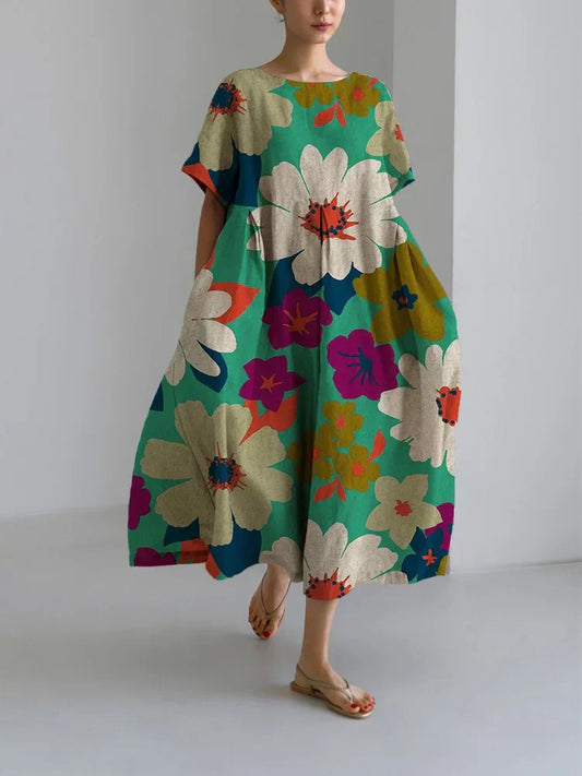 Yvette - Robe Midi Fleurie Légère et Confortable