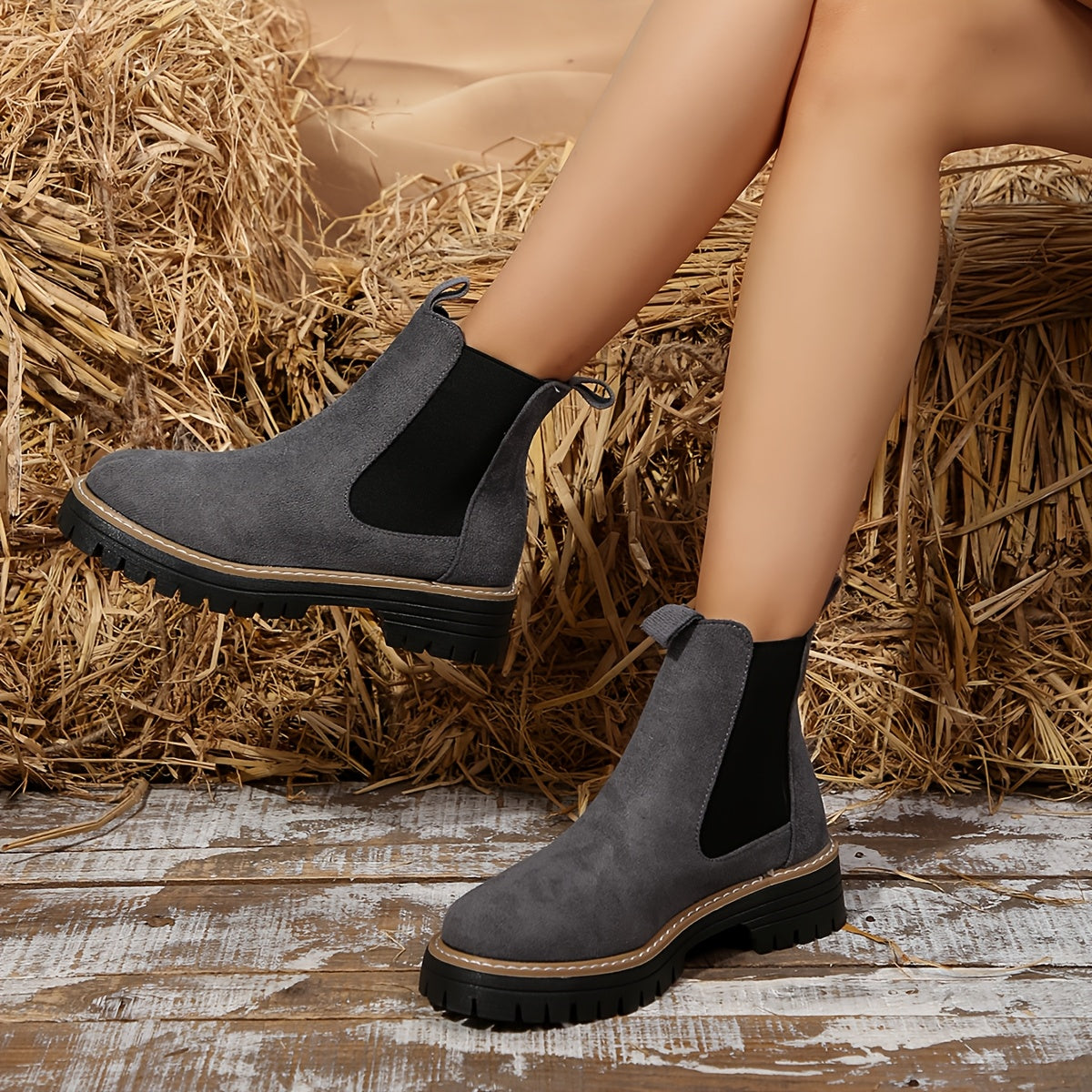 Bottines pour femmes en couleur unie avec semelle épaisse