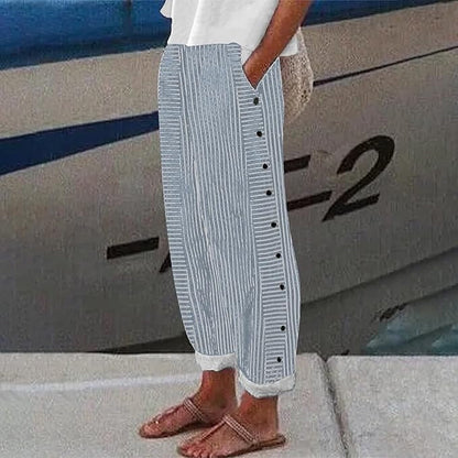 VIENNE – PANTALON AVEC ACCENTS EN BOUTONS RAYÉS