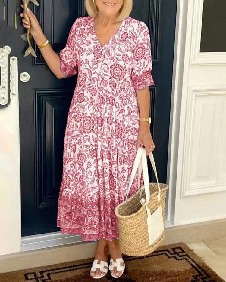 Tallis | Robe Florale Viscérale à Encolure en V