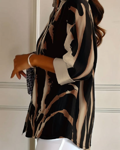 Blouse Imprimée Irregulière à Col Montant