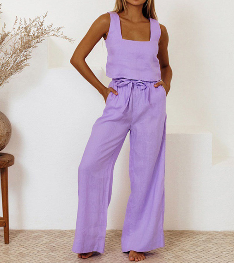Evelyne - Ensemble Top Minimaliste Luxe & Pantalon Large