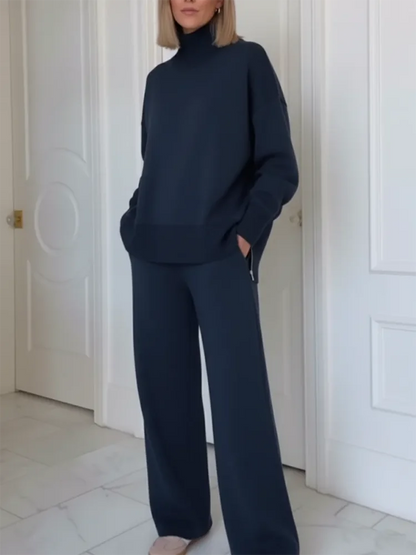 Ensemble de Deux Pièces avec Col Montant et Fermeture Éclair, Pantalons Droits