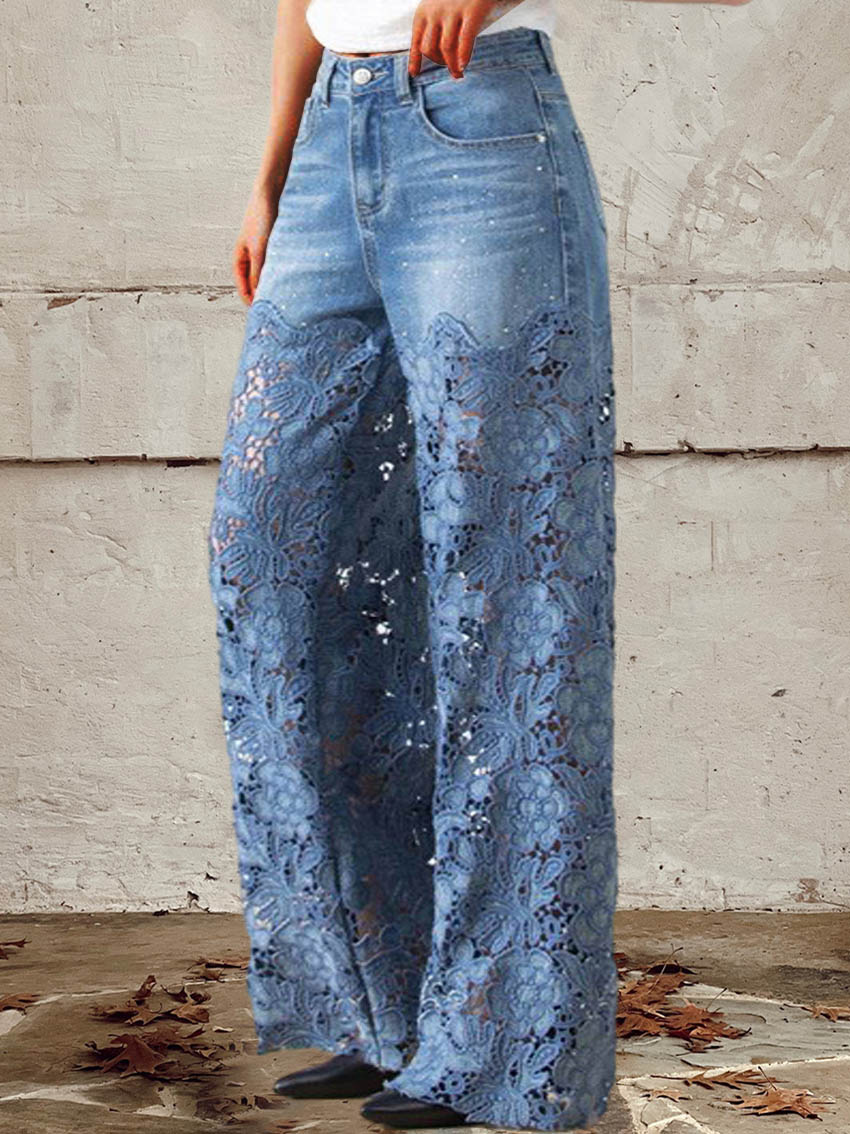 JULIANA – JEANS À JAMBES LARGES AVEC ACCENTS EN DENTELLE