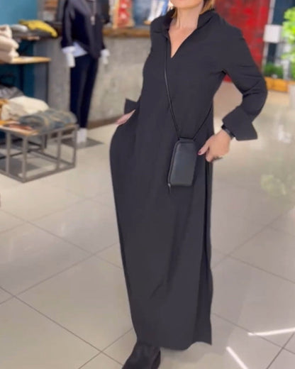 Evia™ - Robe longue ample avec revers et fente