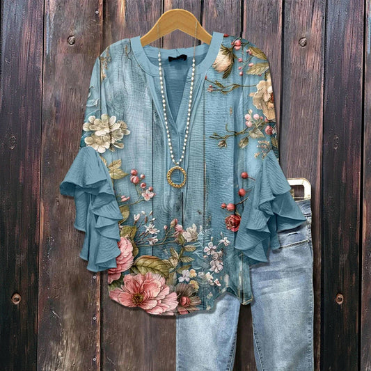 Roselle™ - BLOUSE VINTAGE À IMPRIMÉ FLORAL AVEC UN DESIGN ÉLÉGANT
