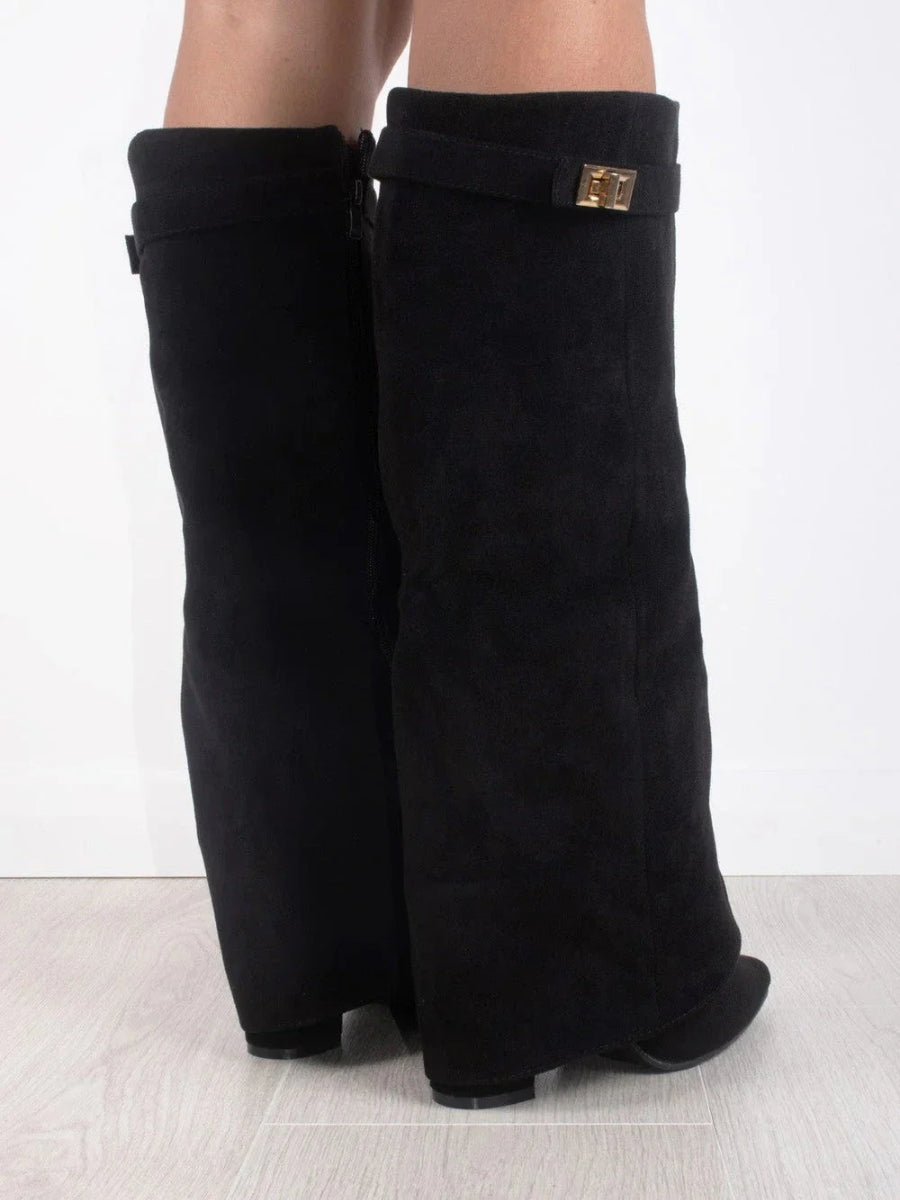 Bottes Femme Genou avec Partie Supérieure Évasée et Talon Bloc