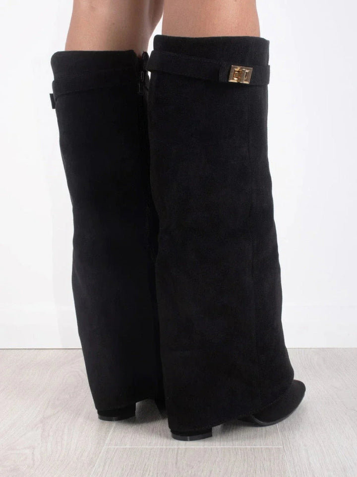 Bottes Femme Genou avec Partie Supérieure Évasée et Talon Bloc