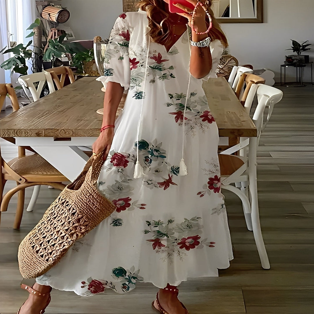 Domitille - Robe élégante à col en V décontractée pour femme
