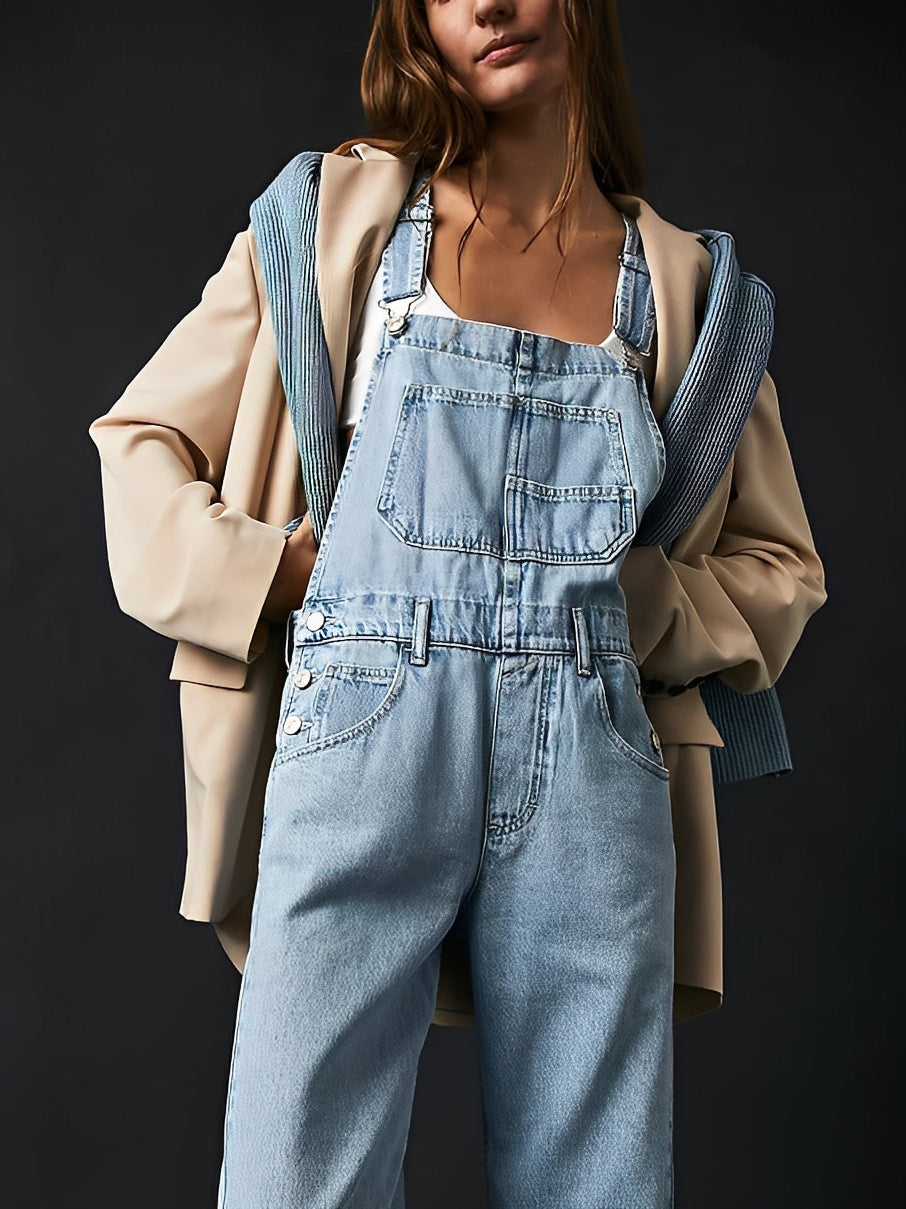 Clarisse - Robe salopette décontractée en denim pour femme