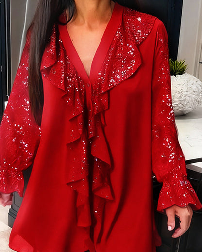Blouses Amples Unies avec Volants