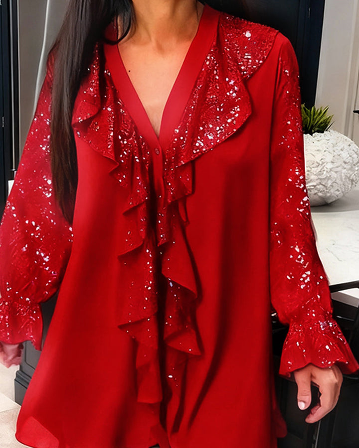 Blouses Amples Unies avec Volants