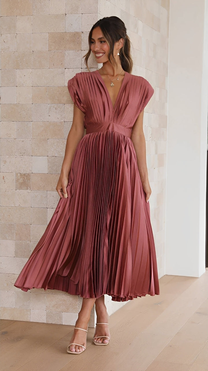 Alexia - Robe midi élégante avec décolleté en V pour femmes