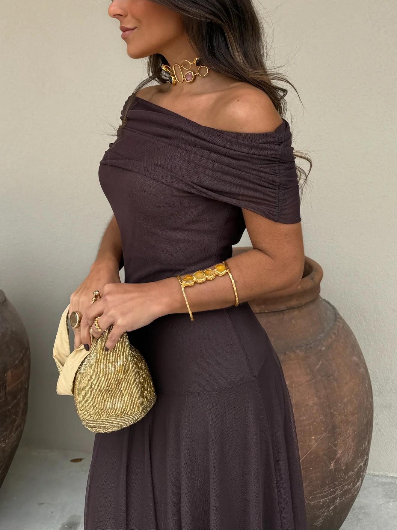JAYLA - ROBE ASYMÉTRIQUE EN MESH À UNE ÉPAULE