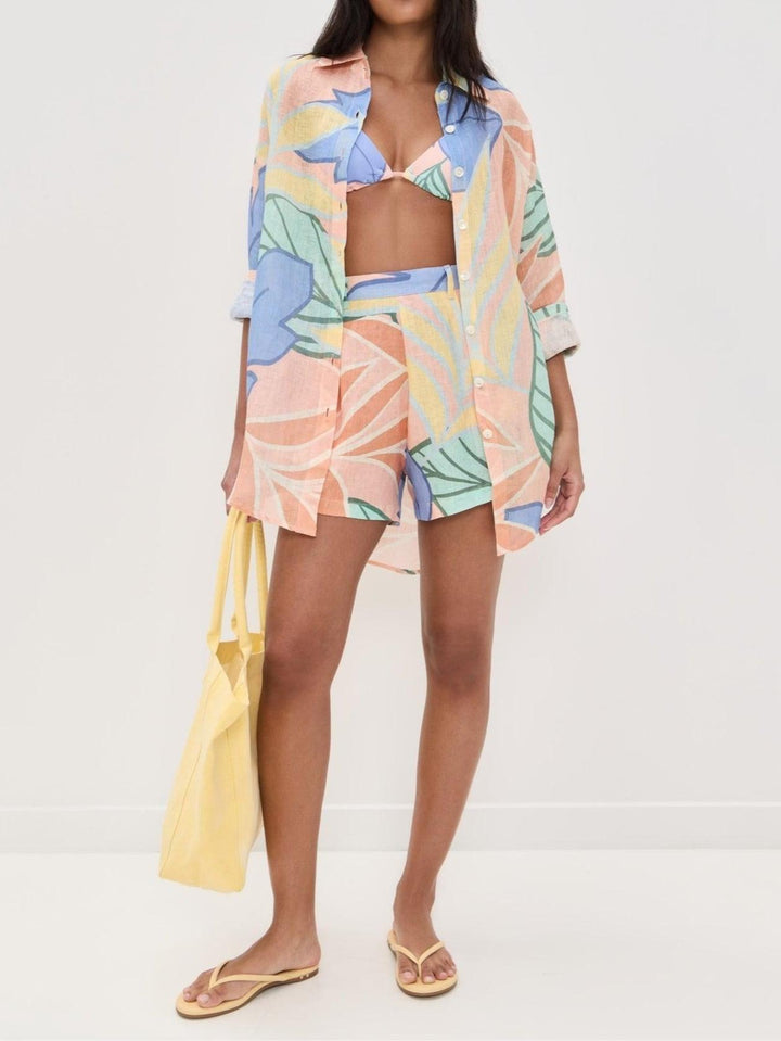 Amandine | Ensemble Court Imprimé Feuilles Tropicales