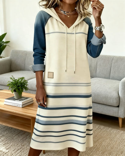 Robe à Capuche Rayée et Mélange de Couleurs