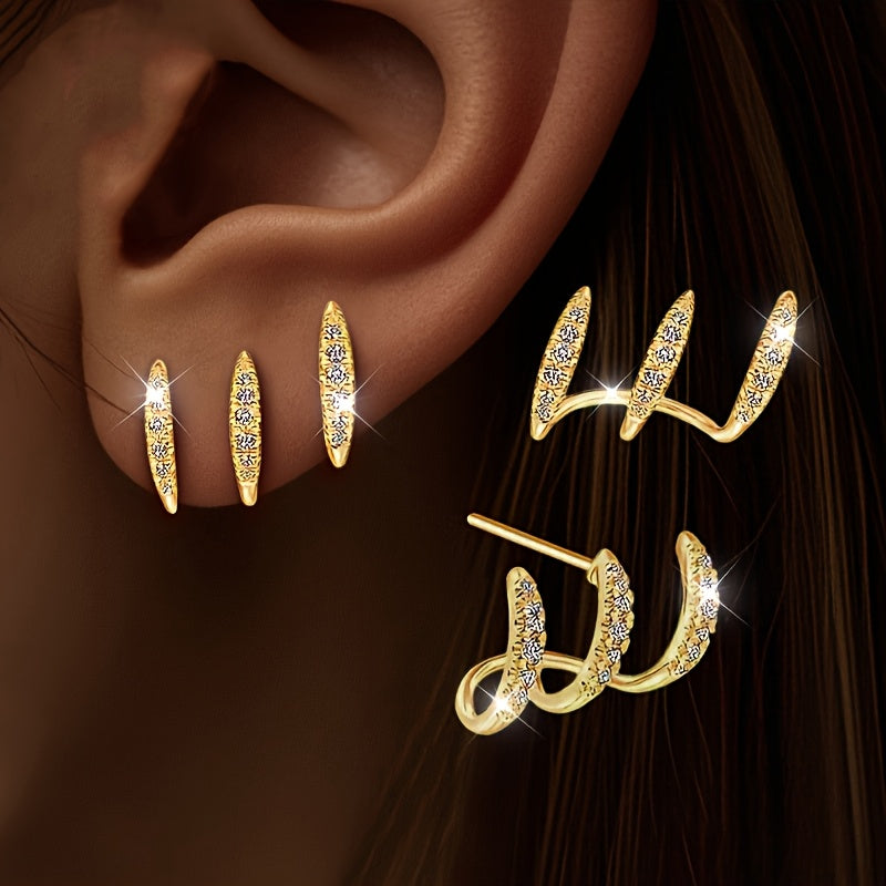 Boucles d'oreilles élégantes en strass à trois griffes