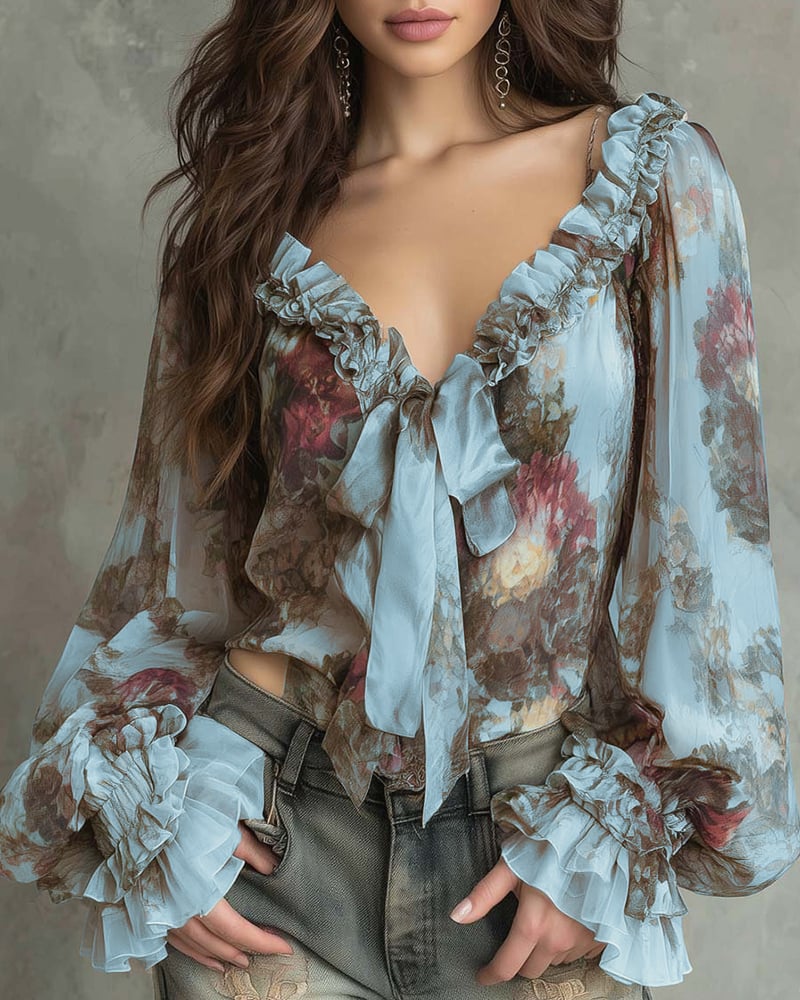 SAVANNAH – BLOUSE ROMANTIQUE AVEC NŒUDS À L'AVANT