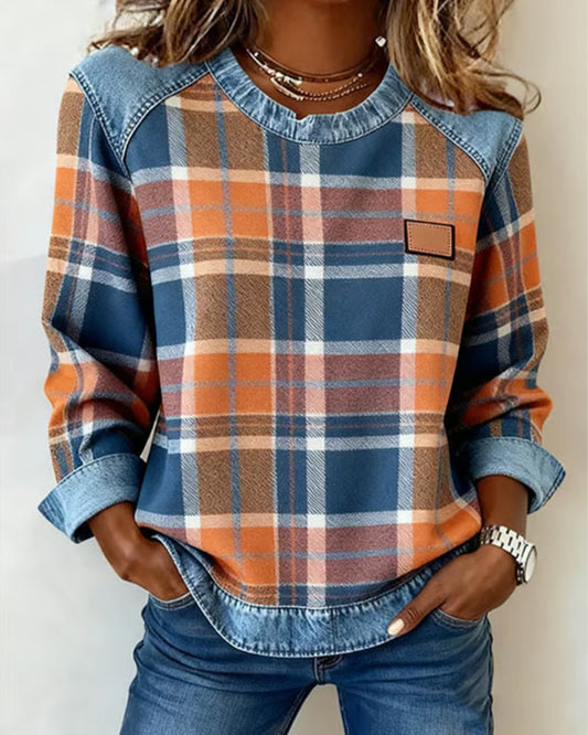 Anna | Sweat avec Patchwork à Carreaux