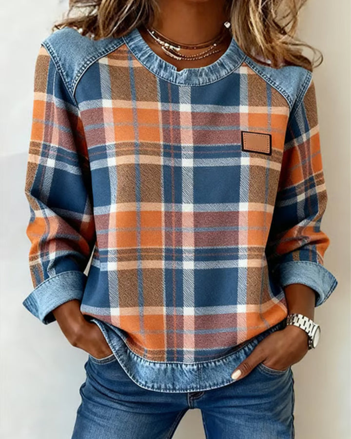 Anna | Sweat avec Patchwork à Carreaux