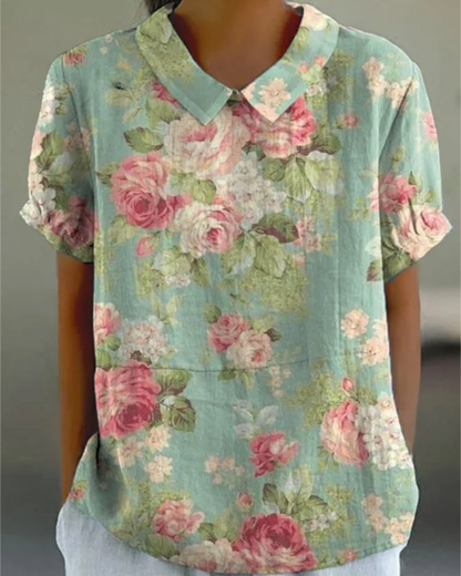 Beatrix | Chemise en Coton-Lin à Fleurs Rétro